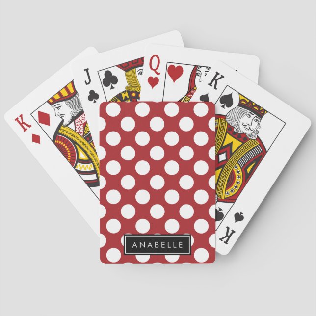 Red Polka Dots, Polka Dot Pattern, Your Name Playing Cards (Back)