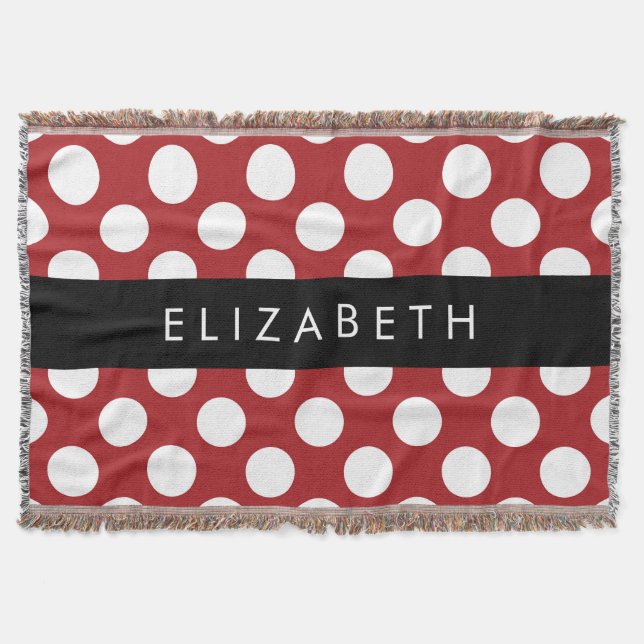 Red Polka Dots, Polka Dot Pattern, Your Name Throw Blanket (Front)
