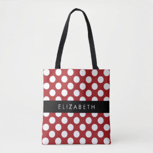 Red Polka Dots, Polka Dot Pattern, Your Name Tote Bag