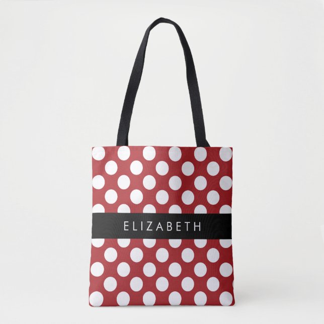 Red Polka Dots, Polka Dot Pattern, Your Name Tote Bag (Front)