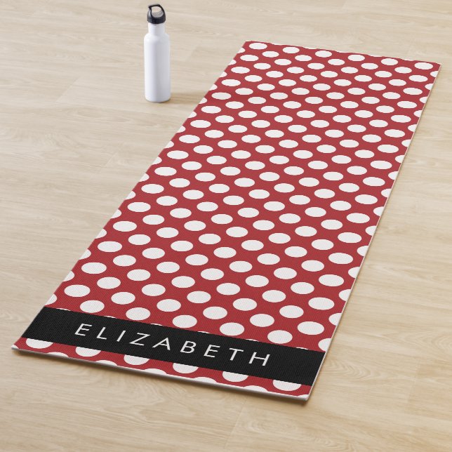 Red Polka Dots, Polka Dot Pattern, Your Name Yoga Mat (In Situ)