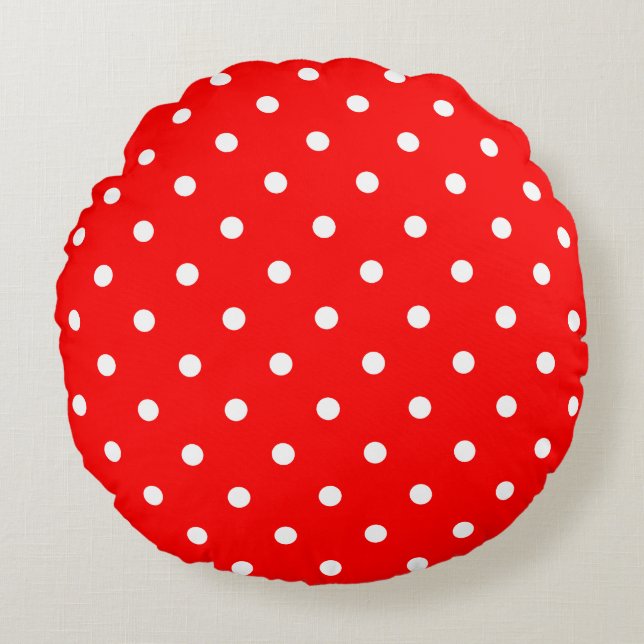 Red Polka Dots Round Pillow (Front)