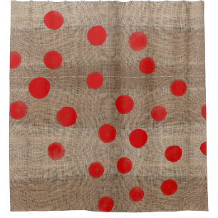 RED POLKA DOTS WATERCOLOR ART SHOWER CURTAIN
