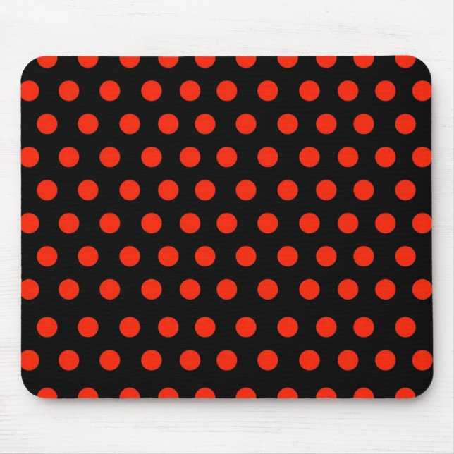 Red Polka Dots with black background Mouse Pad (Front)