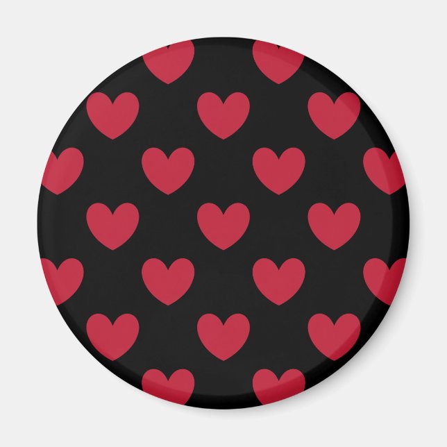 Red polka hearts on black magnet (Front)