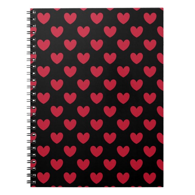 Red polka hearts on black notebook (Front)