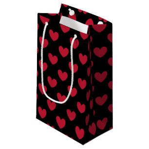 Red polka hearts on black small gift bag