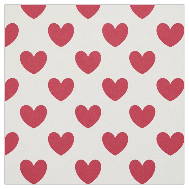 Red polka hearts on white fabric (Swatch)