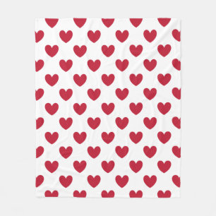 Red polka hearts on white fleece blanket
