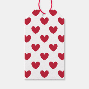 Red polka hearts on white gift tags