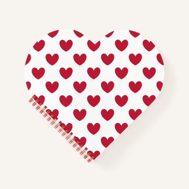Red polka hearts on white notebook (Front)