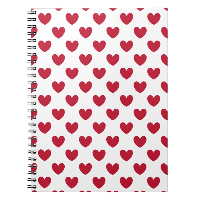Red polka hearts on white notebook (Front)