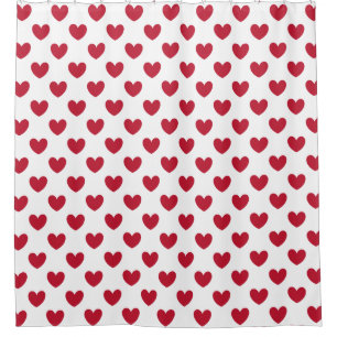 Red polka hearts on white shower curtain
