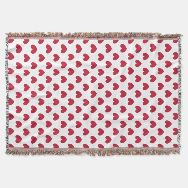 Red polka hearts on white throw blanket (Front)