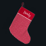 Red   Polka White Dots Small Christmas Stocking<br><div class="desc">Be the centre of attention with Polka Dot Red and show off your retro style by adding a touch of colour and fun to your special brunchs!
Customise it with your name!
©Mia Valdez</div>