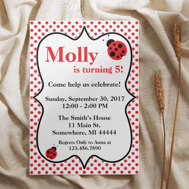 Red Polkadot Ladybug Birthday Party Invitation (Creator Uploaded)