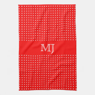 Red Polkadot Pattern-Monogram Tea Towel
