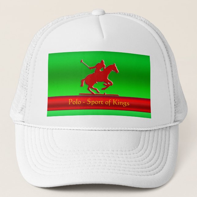 Red Polo Pony and Rider on red chrome-look Trucker Hat (Front)
