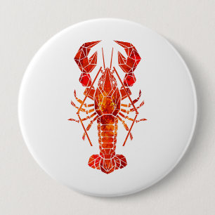 Red polygonal lobster 10 cm round badge