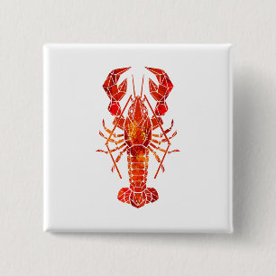 Red polygonal lobster 15 cm square badge