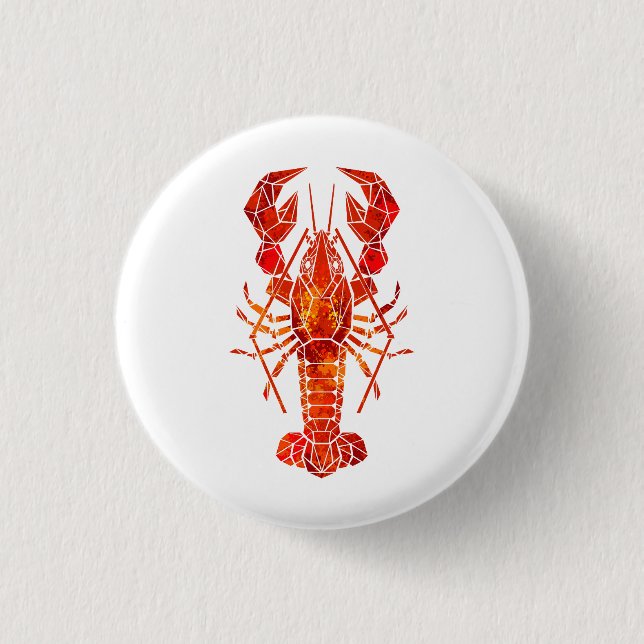 Red polygonal lobster 3 cm round badge (Front)
