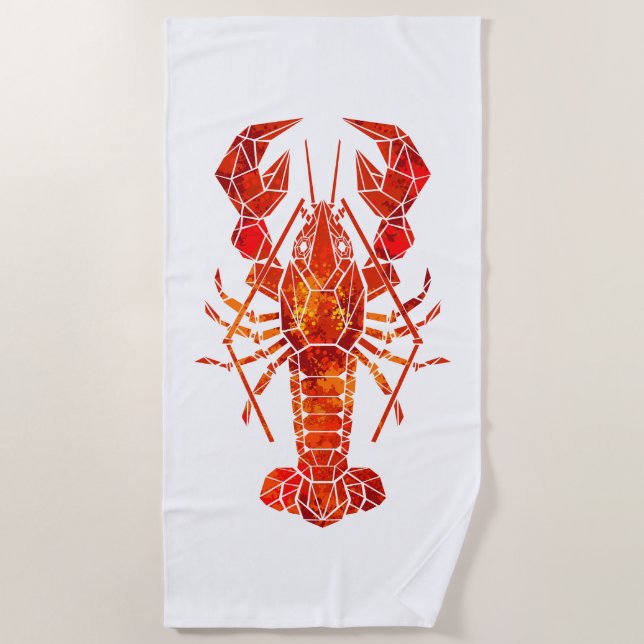 Red polygonal lobster beach towel (Front)
