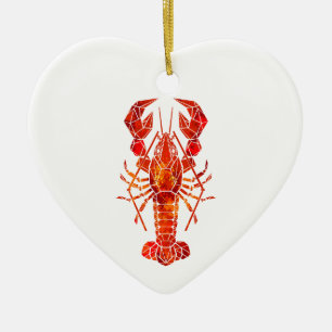 Red polygonal lobster ceramic ornament