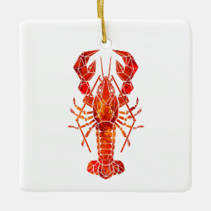 Red polygonal lobster ceramic ornament