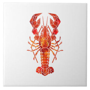 Red polygonal lobster ceramic tile