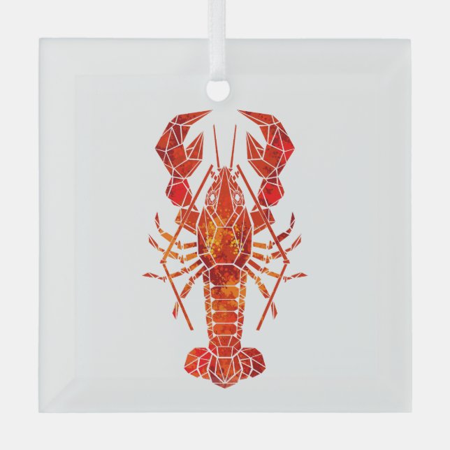 Red polygonal lobster glass tree decoration (Front)