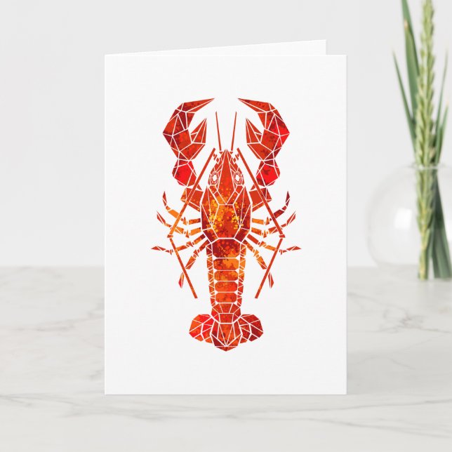 Red polygonal lobster holiday card (Front)