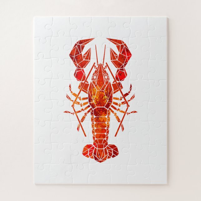 Red polygonal lobster jigsaw puzzle (Vertical)