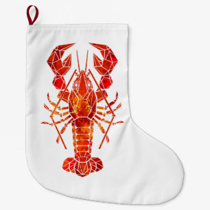 Red polygonal lobster large christmas stocking