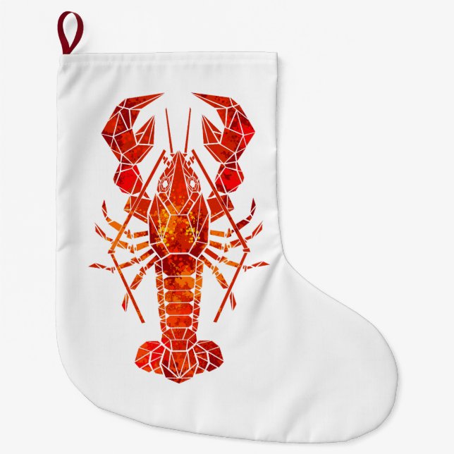 Red polygonal lobster large christmas stocking (Front)