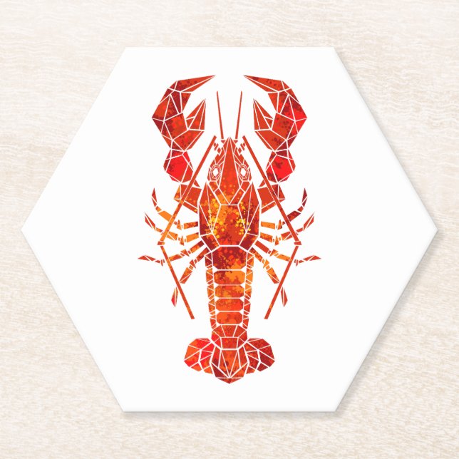 Red polygonal lobster paper coaster (Front)