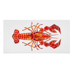 Red polygonal lobster poster