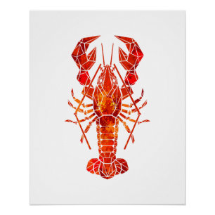 Red polygonal lobster poster