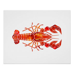 Red polygonal lobster poster