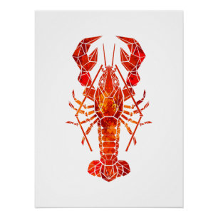 Red polygonal lobster poster