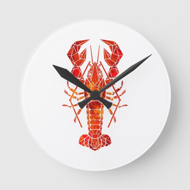 Red polygonal lobster round clock (Front)