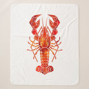 Red polygonal lobster sherpa blanket