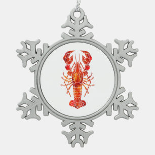 Red polygonal lobster snowflake pewter christmas ornament