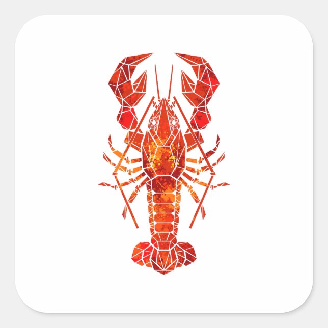 Red polygonal lobster square sticker (Front)