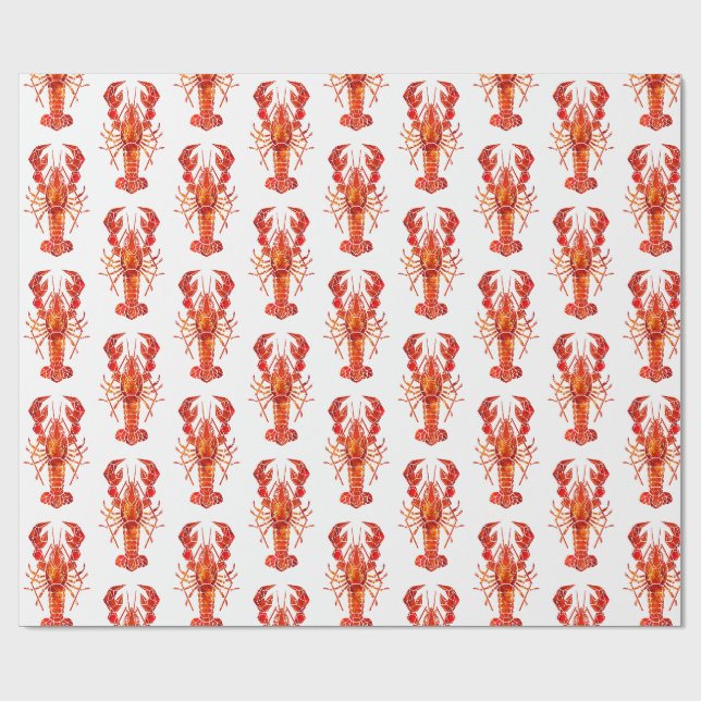 Red polygonal lobster wrapping paper (Flat)