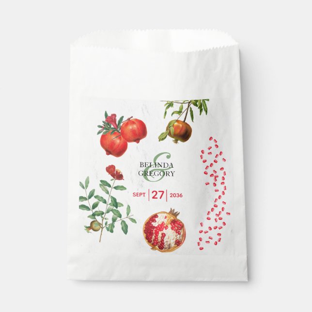Red Pomegranate Botanical Mediterranean Wedding  Favour Bag (Front)