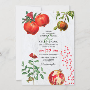 Red Pomegranate Botanical Mediterranean Wedding Invitation