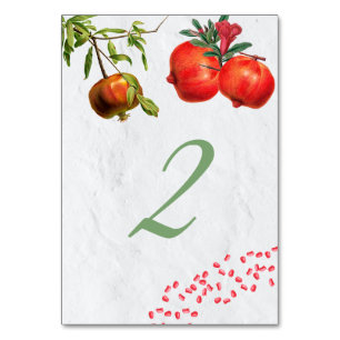Red Pomegranate Botanical Mediterranean Wedding   Table Number