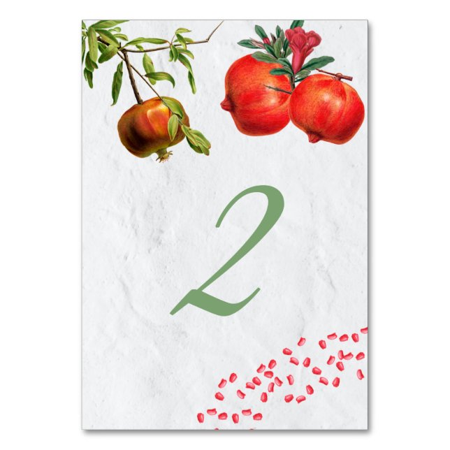 Red Pomegranate Botanical Mediterranean Wedding   Table Number (Front)