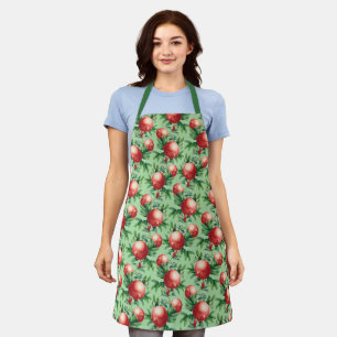 Red Pomegranate Fruits & Green Leaves Apron