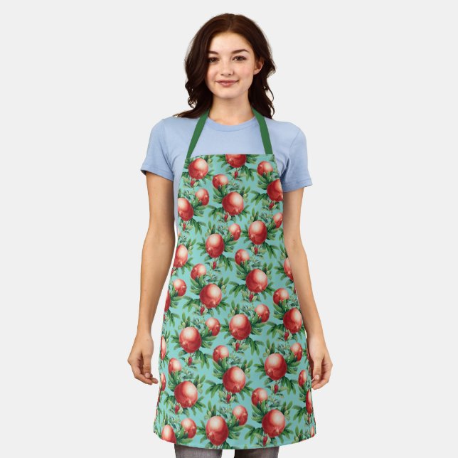 Red Pomegranate Fruits & Green Leaves Apron (Worn)